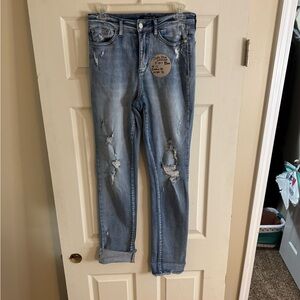 Judy Blue Light Blue Distressed Straight Leg Jeans